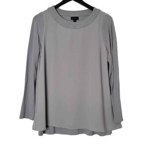 J Jill Wearever Knit Top Size Small‎ Gray Sheer Overlay Long Sleeve Lagenlook